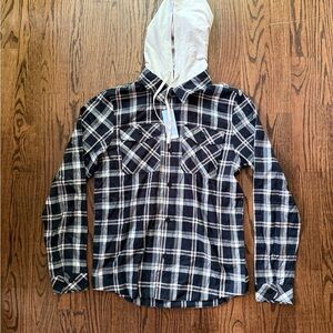 Travis Mathew Black and White Casual Button Down Shirt with hood